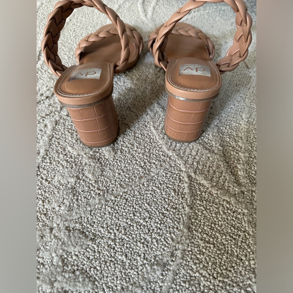 Dolce Vita Braided Tan Croc Print Strappy Block Heels - Picture 6 of 8